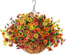 Artificial Fake Hanging Plants Flowers Basket, Faux Silk Daisy in Planter Realistic UV Resistant for Outside Home Patio Balcony Yard Spring Outdoor Decoration (Orange Brown Yellow) by GreenHaven Gardens