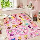 Kids Rugs for Playroom Bedroom Classroom Nursery, Non-Slip and Washable Rugs for Children Toddlers Girls, Educational and Fun Rug Carpets with ABC Alphabet Animals Shapes, 3x5, Pink by CozyNest Decor