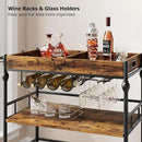 Bar Cart, Bar Carts for The Home, 3 Tier Serving Cart with Wheels, Home Bar & Serving Carts, Metal Rolling Cart with Wine Rack & Removable Tray for Kitchen, Dining Room, Living Room-Retro Brown by CozyNest Decor