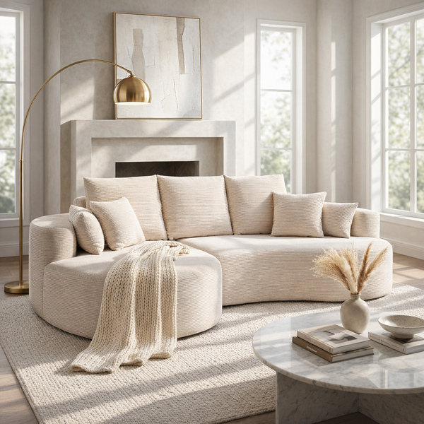 106 Inch 2-Piece Fabric Cloud Curved Sectional Sofa with Chaise - Corduroy