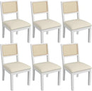 Westice Rattan Dining Chairs Set of 6, Farmhouse Natural Dining Room Chairs with Upholstered Cushion, Wood Armless Chairs for Kitchen/Restaurant, White by CozyNest Decor