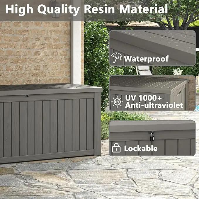 NUNU LAB 150 Gallon Outdoor Storage Box,Resin Large Sturdy Deck Box, Backyard Outside Storage Box Waterproof with Double Wall Panels,Package Delivery,Garden Outdoor Hose Bin, photo 7 of 9