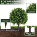 Artificial Boxwood Topiary Outdoor Plants with Spike, 2 Pack Faux Bushes UV Resistant Fake Shrubs for Front Porch Décor by CozyNest Decor