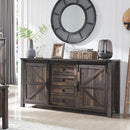 T4TREAM 60'' Farmhouse Dresser Chests for Bedroom w/4 Drawers & Sliding Barn Doors, Wide Dresser TV Stand, Tall Chest of Drawers, Rustic Dresser Organizer for Bedroom, Living Room, Dark Rustic Oak by TinyTreasures Baby Boutique