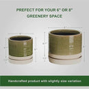 6 + 8 Inch Plant Pots, Ceramic Planter Pot with Drainage Hole & Saucer, Indoor/Outdoor Cylinder Round Planter Pot, Green by CozyNest Decor