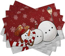 Red Snowman Snowflake Christmas Placemats Set of 4 Seasonal Winter Linen Table Mats 12x18 Inch Xmas Holiday Snow Farmhouse Rustic Washable Place Mat for Party Kitchen Dining Outdoor Indoor Decor by CozyNest Decor