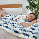 Amélie Home Chunky Knit Throw Blanket for Couch, Soft Chenille Crochet Blanket for Sofa, 50"x60", Space-Dyed Blue Striped by CozyNest Decor
