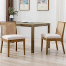 VESCASA Upholstered Dining Chairs with Square Rattan Back, Armless Padded Linen Cushion Dining Chairs with Wood Legs for Dining Room, Kitchen, Set of 2, Natural Frame by CozyNest Decor