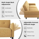 89” Futon Sofa Bed, Linen Comfy Futon Couch Bed with 2 Square Pillows, Convertible Sleeper Sofa with Adjustable Backrest& Armrests, Modern Loveseat Sleeper for Living Room, Bedroom, Yellow by CozyNest Decor