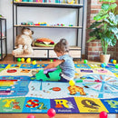 Kids Rugs for Playroom Washable, Educational and Fun Learning Rugs with ABC Alphabet Animals Shapes, Baby Toddler Children's Play Mat for Bedroom Classroom Nursery, 3x5 Feet, Blue by CozyNest Decor
