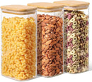ComSaf 1.8 Qt Rectangle Glass Storage Containers with Lids, Glass Jars with Bamboo Lids, Clear Food Storage Jar, Sugar Coffee Containers, Pantry Storage Container for Pasta Rice Flour Oats Nuts Tea