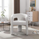White Boucle Dining Chairs Set of 4, Modern Barrel Dining Room Chairs Upholstered Faux Fur Accent Chair with Arms and Round Back for Living Room Kitchen Armchair No Assembly Needed by CozyNest Decor