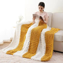 Battilo Chunky Knit Throw Blanket, Soft and Thick Chenille Throw Blanket, 50"x60" Handmade Cable Knit Crochet Blanket, Large Rope Knot Throw Blankets for Couch Sofa Bed Home Decor, Yellow & White by CozyNest Decor