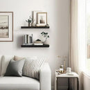 Floating Wall Shelves - 16"x6.8"x1.2" Sturdy Rustic Black Solid Wood Shelves for Storage and Décor, Easy Installation for Living Room, Bedroom, and Kitchen - 2 Pack