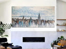 Arjun Cityscape Wall Art New York City Skyline Buildings Picture Modern Abstract Grey NYC Skyline Birds Painting Framed Artwork for Bedroom Living Room Bathroom Home Office Decor, Large Size 40"x20" by CozyNest Decor