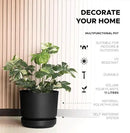 Elly Décor 12 inch Plastic Cylinder Planter Pot with Self-Watering Saucer and Drainage Hole,Lightweight & Extremely Durable, 12"x 12", Black by GreenHaven Gardens