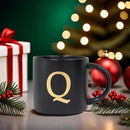 COLLECTIVE HOME - Monogram Ceramic Mugs, 15 oz Golden Initial Black Coffee Cups, Elegant Alphabet Tea Mugs, Elegant Personalized Mug with Gift Box, Unique Mug with Double Side Capital Lette (Q) by CozyNest Decor