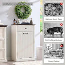 Modern Tilt-Out Trash Can Cabinet, 10 Gallon Fluted Laundry Hamper Cabinet with Drawers, Wooden Hidden Garbage Can Cabinets with Storage Basket, Free Standing for Kitchen and Living Room, White by CozyNest Decor