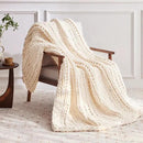 Chunky Knit Throw Blanket, 40''*50'' Knitted Throw Chenille Yarn for Bed Couch, Handmade Cream Crochet Big Thick Blanket, Machine Washable Cute Comfy Blanket for Home Decor by CozyNest Decor