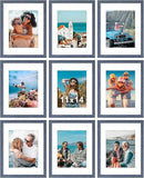 Vittanly 11x14 Picture Frames Set of 9, Shatter Resistant Plexiglass, Display 8x10 Pictures with Mat or 11x14 without Mat, Photo Frames for Wall or Tabletop, Engineered Wood, Navy by CozyNest Decor