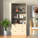 Rattan Oak Kitchen Pantry, 64.2" Tall Storage Cabinet with Doors and Drawers, Freestanding Wooden Storage Organizer for Kitchen, Dining Room by CozyNest Decor