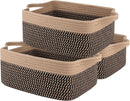 OIAHOMY 3 Pack Storage Baskets for Organizing, Woven Cotton Rope Basket for Shelves, Closet Organizer Bins with Handles, Rectangle Toy Organization, 13.78''×9.84''×5.5'', Brown & Black by TinyTreasures Baby Boutique