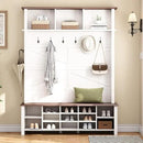Ball & Cast 4-in-1 Hall Tree with 6 Hooks,Walnut Entryway Bench with Adjustable Shelves,Rustic Shoe Organizer with 16 Open Compartments,for Mudroom,Living Room,Hallway,White by CozyNest Decor