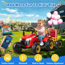 24V Ride On Tractor w/Tiltable & Detachable Trailer, 2x65W Motors, EVA Tires, Remote Control, Bluetooth, Shifter, Music, Electric Car for Kids Ages 2-5, Red by TinyTreasures Baby Boutique