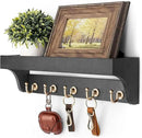 Rebee Vision Key Holder for Wall with Shelf : Decorative Key Organizer with 5 Rustic Keys Hooks and Primitive Wood Mail Organizer Wall Mount - Entryway Décor (Black) by CozyNest Decor