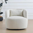 KINWELL 34" Wide Sherpa Swivel Barrel Chair, No Assembly Round Boucle Upholstered Accent Chair Armchair Single Sofa Chair with Toss Pillow for Living Room and Bedroom, Beige by CozyNest Decor