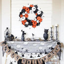 GarveeHome Halloween Pumpkin Wreath for Front Door, 18 Inch Fall Farmhouse Wreath with Orange, Black and White Pumpkins, Rattan Bottom Halloween Indoor Outdoor Home Party Decor by CozyNest Decor