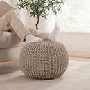 Ornavo Home Pouf Ottoman Foot Rest - 100% Cotton Pouffe - Hand Knitted Cable Braid Cord - Boho Round Stuffed Ottoman for Living Room, Bedroom - Beige by CozyNest Decor
