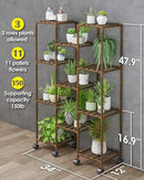 Bamworld Plant Stand With Wheels Indoor Outdoor Wood Plants Shelf for Multiple Plants 11 Pots,Tall Large Flower Holder for Living Room, Patio, Balcony, Garden by GreenHaven Gardens