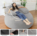 HABUTWAY Bean Bag Chair with U-shaped Pillow for Adult and Kids Big BeanBag Chair with Filling Ultra Soft Faux Fur Couch Chair with Washable Cover for Living Room Bedroom Office,Light Grey& Light Grey by CozyNest Decor