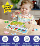 Wooden Puzzles for Kids Ages 4-6, 4 PCs 24 Animals Cars Farm Dinosaur World Jigsaw Puzzles, Preschool Educational Brain Teaser Toys for 3 4 5 6 7 8 Years Old by TinyTreasures Baby Boutique