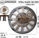 The Gears Clock 36'' Inch Real Moving Gear Wall Clock Vintage Industrial Oversized Rustic Farmhouse (Vintage Carbon Grey and Bronze) by CozyNest Decor