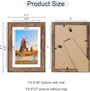 5x7 Picture Frame Set of 4, 5 x 7 Wood Photo Frames with Mat for 4x6, Natural Wooden Frame with Real Glass Cover for Wall and Tabletop Display,Rustic Brown by CozyNest Decor