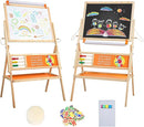 3-in-1 Wooden Easel for Kids, Toddle Double-Sided Easel with Magnetic Whiteboard and Painting Blackboard, 360° Rotatable, Paper-roll Holder, Storage Tray, and Stickers Included by TinyTreasures Baby Boutique
