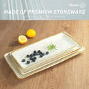 famiware Serving Platter, Rectangular 15.67/14.1/12.6inch Serving Dishes for Entertaining, Microwave Dishwasher Safe, Stoneware Serving Trays for Party, Turkey, Cheese, Ocean Series, Vanilla White by CozyNest Decor