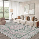 DCX Washable 8x10 Area Rug, Soft Machine Washable Non Slip with Rubber Backing Vintage Rug, Kid & Pet Friendly Living Room Area Rugs 8x10, Foldable Rugs for Bedroom Dining Room Office-Pink & Green by CozyNest Decor