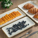famiware Serving Platter, Rectangular 15.67/14.1/12.6inch Serving Dishes for Entertaining, Microwave Dishwasher Safe, Stoneware Serving Trays for Party, Turkey, Cheese, Ocean Series, Vanilla White by CozyNest Decor