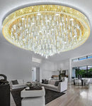 53.7'' Modern Crystal Big Large Chandeliers LED Dimmable Flush Mount Ceiling Chandeliers for Living Room High Ceiling Entrance Foyer Lobby Bedroom Gold by CozyNest Decor