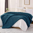 L'AGRATY Chunky Knit Blanket Throw: 50''x60'' Chenille Chunky Knitted Throw Blanket for Bed Couch - Handmade Thick Big Cable Knit Blanket - Large Crochet Rope Blanket for Home Decor(Blue) by CozyNest Decor