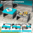 Tangkula 2 Pieces Patio PE Rattan Ottomans, Multipurpose Outdoor Footstool Footrest Additional Seating Side Table with Soft Zippered Cushions for Deck, Garden, and Yard (Turquoise) by CozyNest Decor