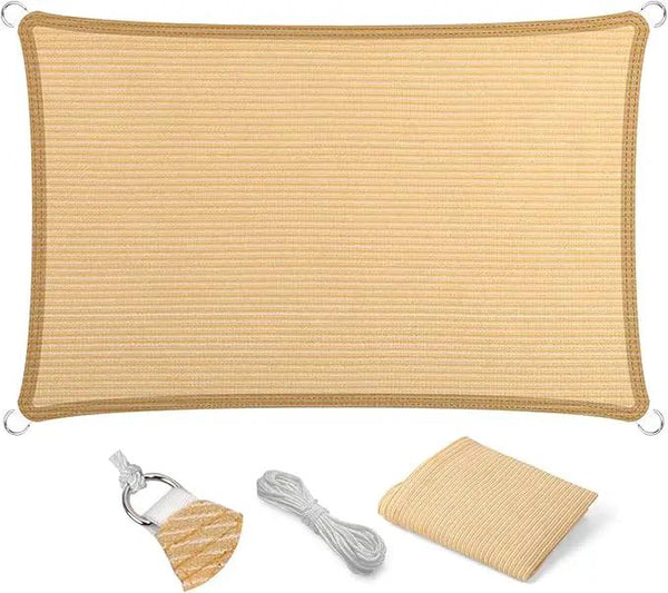 Eden's Decor Straight Flat-Edged Sun Shade Sail Rectangular 15' x 17' Beige UV-Blocking Outdoor Canopy Fabric Cloth Awning for Pergola Patio Garden Backyard Custom Size