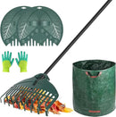 ORIENTOOLS 17Tines Double Row Garden Rake Set with 9Tines Leaf Hand Rakes, 272L Leaves Bin and Gardening Gloves for Scooping and Picking up Leaves, Clear and Collect Garden Rake Kit by GreenHaven Gardens