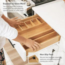 Adjustable Kitchen Drawer Organizer for Utensils and Junk, Food-Safe Contract Grade with 100% Sustainable Wood, Expandable from 10.5 to 19 Inches Wide - Natural Bamboo by CozyNest Decor
