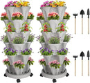 Vertical Planter 6 Tier Stackable Planters Garden Planters Strawberry Herb Flower and Vegetable Planter Indoor Outdoor Gardening Pots with Removable Wheels and Tools 2-Pack by CozyNest Decor
