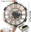 DORBOKER 30" Large Wall Clock Moving Gears,Oversized Industrial Rustic Farmhouse Clocks for Living Room Decor Office Home, Solid Wood Retro Metal HD Tempered Glass Cover,Desert Beige by CozyNest Decor
