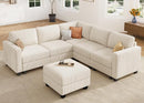 HONBAY Corduroy Modular Sectional Couch with Storage L-Shaped Sectional Couches for Living Room 6 Seater Modular Sectional Sofa, Beige by CozyNest Decor